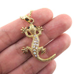 Rhinestone Gecko Lizard Shaped Pendant Necklace in Gold | DOTOLY | DOTOLY