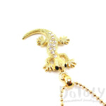 Rhinestone Gecko Lizard Shaped Pendant Necklace in Gold | DOTOLY | DOTOLY