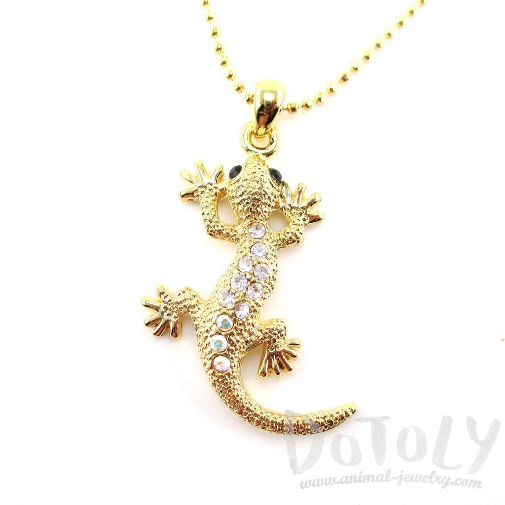 Rhinestone Gecko Lizard Shaped Pendant Necklace in Gold | DOTOLY | DOTOLY
