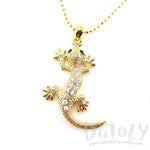 Rhinestone Gecko Lizard Shaped Pendant Necklace in Gold | DOTOLY | DOTOLY