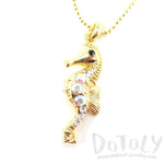 Rhinestone Seahorse Shaped Charm Necklace in Gold | Animal Jewelry | DOTOLY