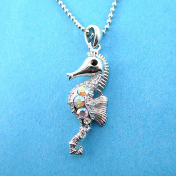 Rhinestone Seahorse Shaped Charm Necklace in Silver | Animal Jewelry | DOTOLY