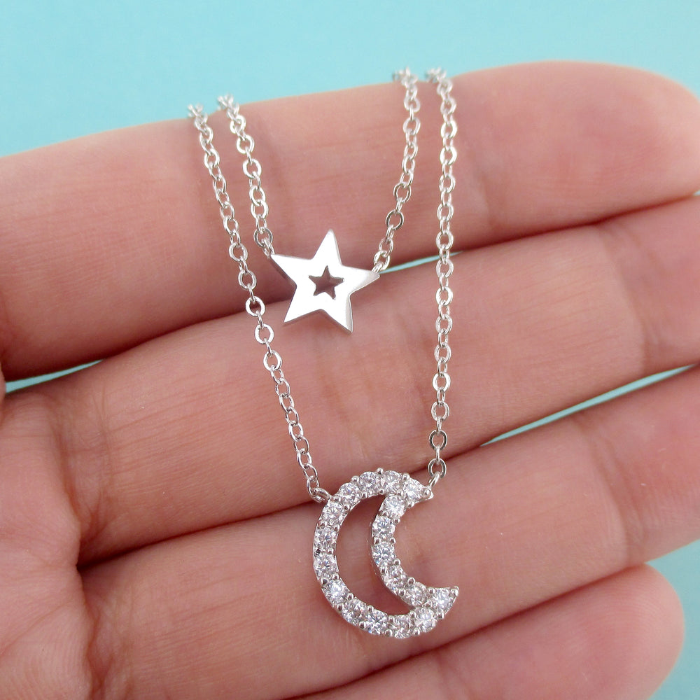 Layering Necklaces Stars and Moon in Silver