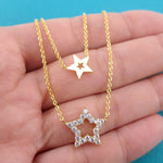 Rhinestone Star Shaped Multi-Strand Two Layered Pendant Necklace