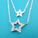 Rhinestone Star Shaped Multi-Strand Two Layered Pendant Necklace