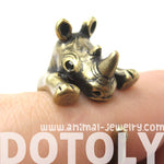 Rhino Rhinoceros Animal Wrap Around Ring in Brass - Size 5 to 10 | DOTOLY