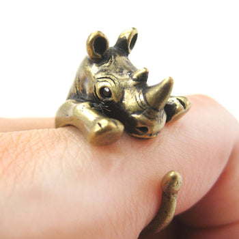 Rhino Rhinoceros Animal Wrap Around Ring in Brass - Size 5 to 10 | DOTOLY