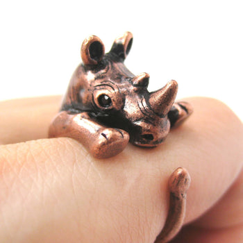 Rhino Rhinoceros Animal Wrap Around Ring in Copper - Size 5 to 10 | DOTOLY