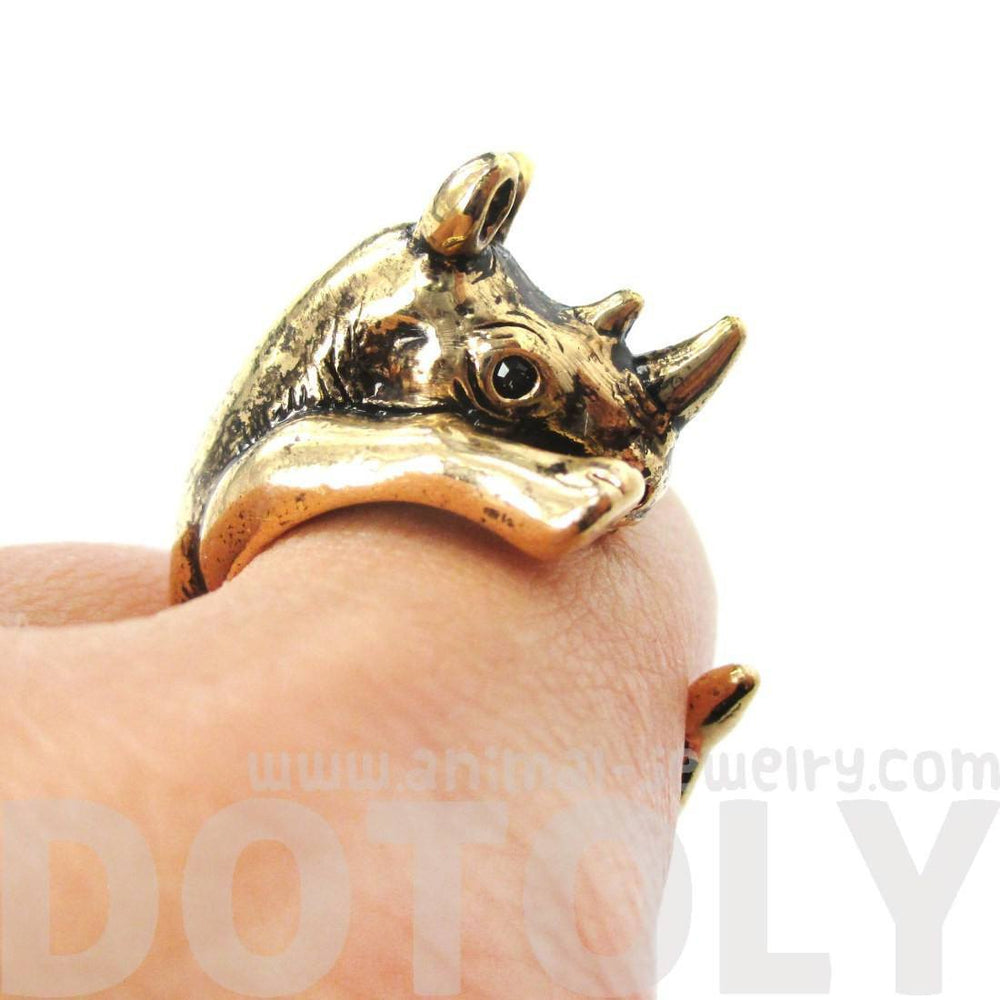 Rhino Rhinoceros Animal Wrap Around Ring in Shiny Gold | US Size 5 to 10 Available | DOTOLY