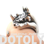Rhino Rhinoceros Animal Wrap Around Ring in Shiny Silver | Size 5 to 10 | DOTOLY