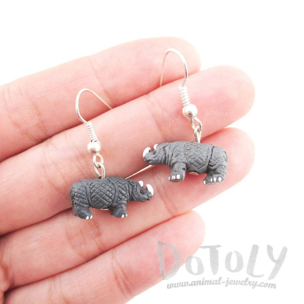 Rhino Rhinoceros Shaped Porcelain Ceramic Animal Dangle Earrings | Handmade | DOTOLY