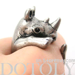 Rhino Rhinoceros Animal Wrap Around Ring in Silver - Size 5 to 10 | DOTOLY