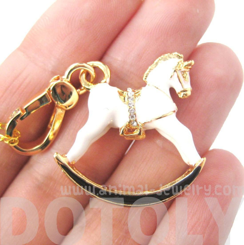 Rocking Horse Shaped Pendant Necklace in White and Gold | Limited Edition Jewelry | DOTOLY