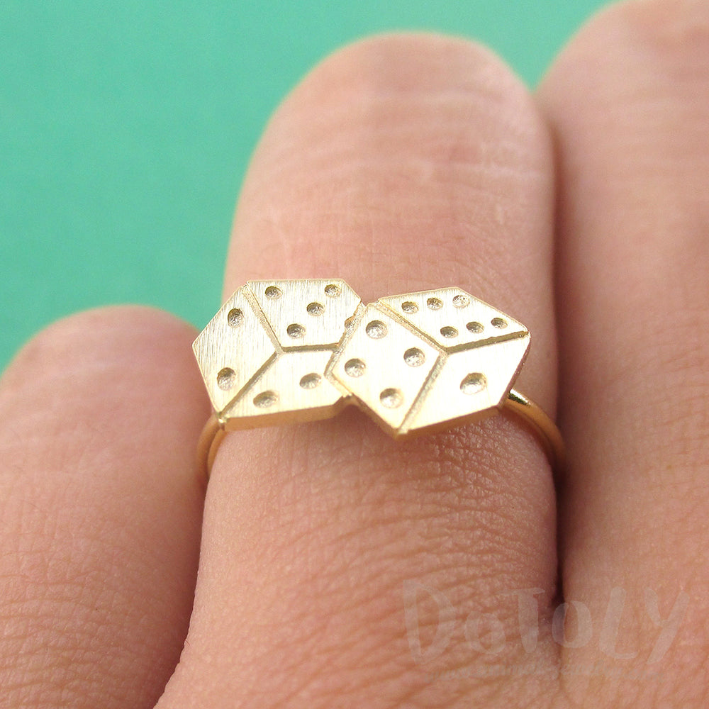Rolling Dices Lucky Dice Shaped Adjustable Ring in Gold | DOTOLY