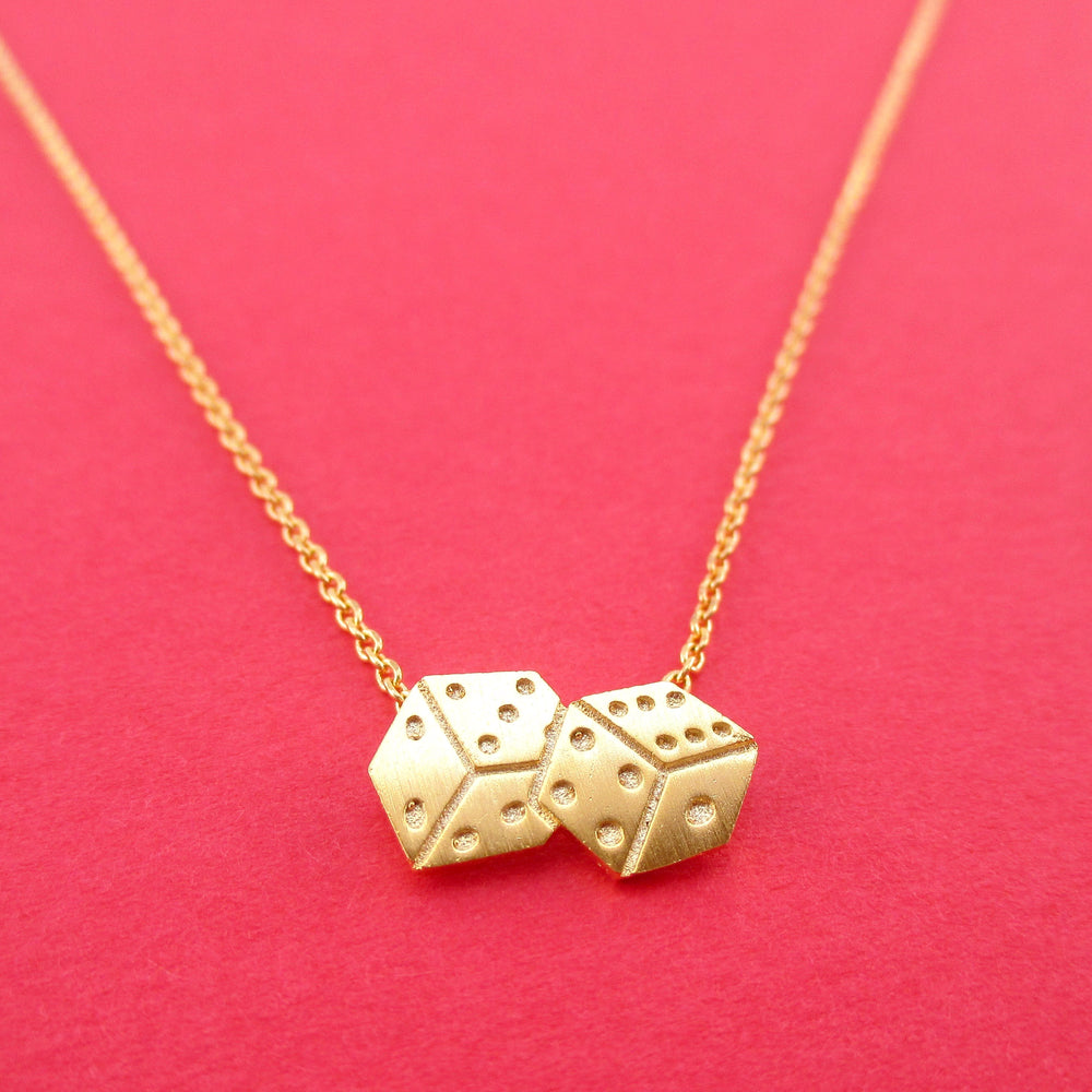 Rolling Dices Lucky Dice Shaped Pendant Necklace in Gold | DOTOLY