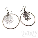 Rose Floral Filigree Cut Out Hoop Drop Earrings in Silver | DOTOLY | DOTOLY