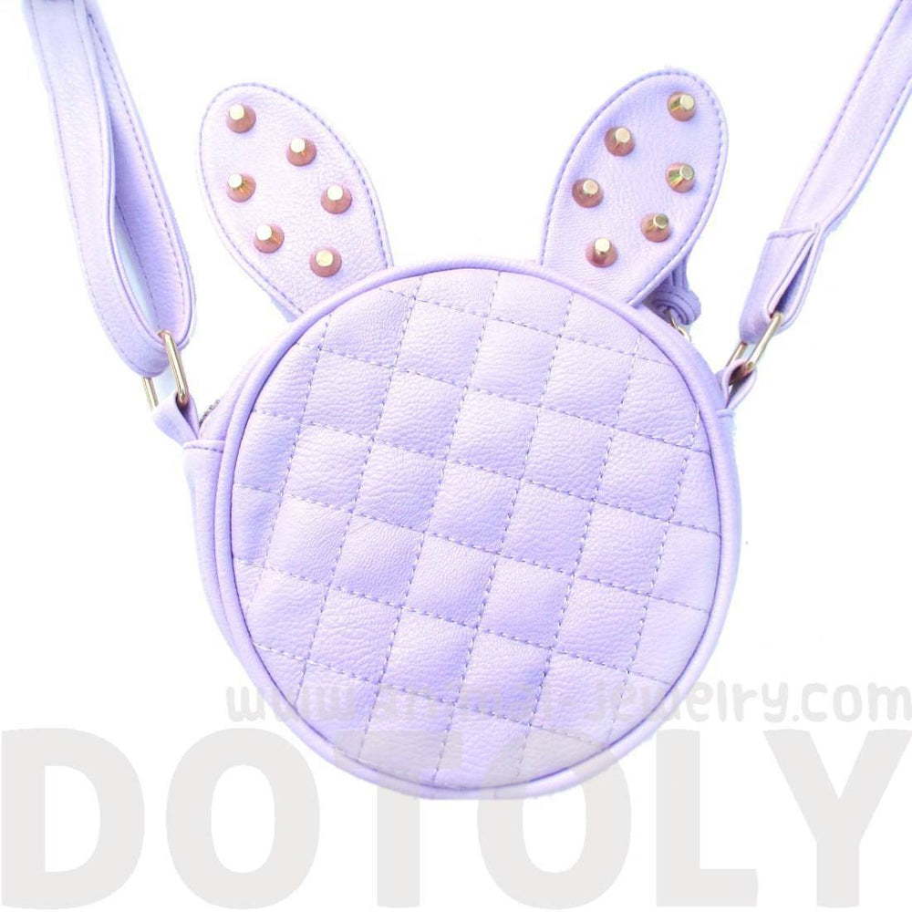 Round Bunny Rabbit Ears Shaped Quilted Cross Body Shoulder Bag in Purple with Studs | DOTOLY