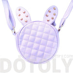 Round Bunny Rabbit Ears Shaped Quilted Cross Body Shoulder Bag in Purple with Studs | DOTOLY