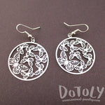 Round Butterfly Pattern Filigree Cut Out Shaped Dangle Earrings in Silver | DOTOLY | DOTOLY