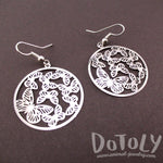 Round Butterfly Pattern Filigree Cut Out Shaped Dangle Earrings in Silver | DOTOLY | DOTOLY