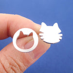 Round Kitty Cat Face Shaped Mix & Match Stud Earrings in Silver