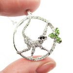 Round Monkey Shaped Animal Pendant Necklace in Silver with Rhinestones | DOTOLY