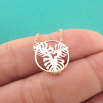 Round Monstera Swiss Cheese Plant Leaves Cut Out Shaped Green Thumb Pendant Necklace