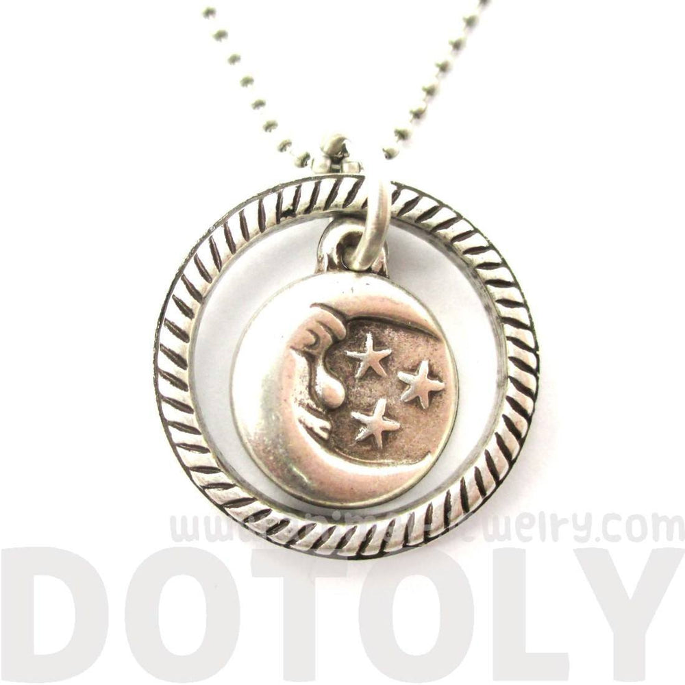 Round Moon and Stars Shaped Pendant Necklace in Silver | DOTOLY | DOTOLY