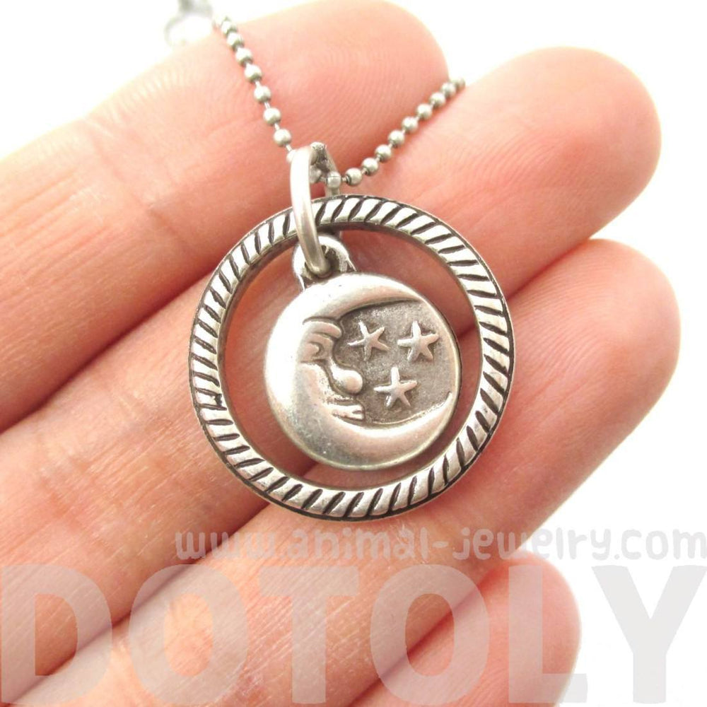 Round Moon and Stars Shaped Pendant Necklace in Silver | DOTOLY | DOTOLY