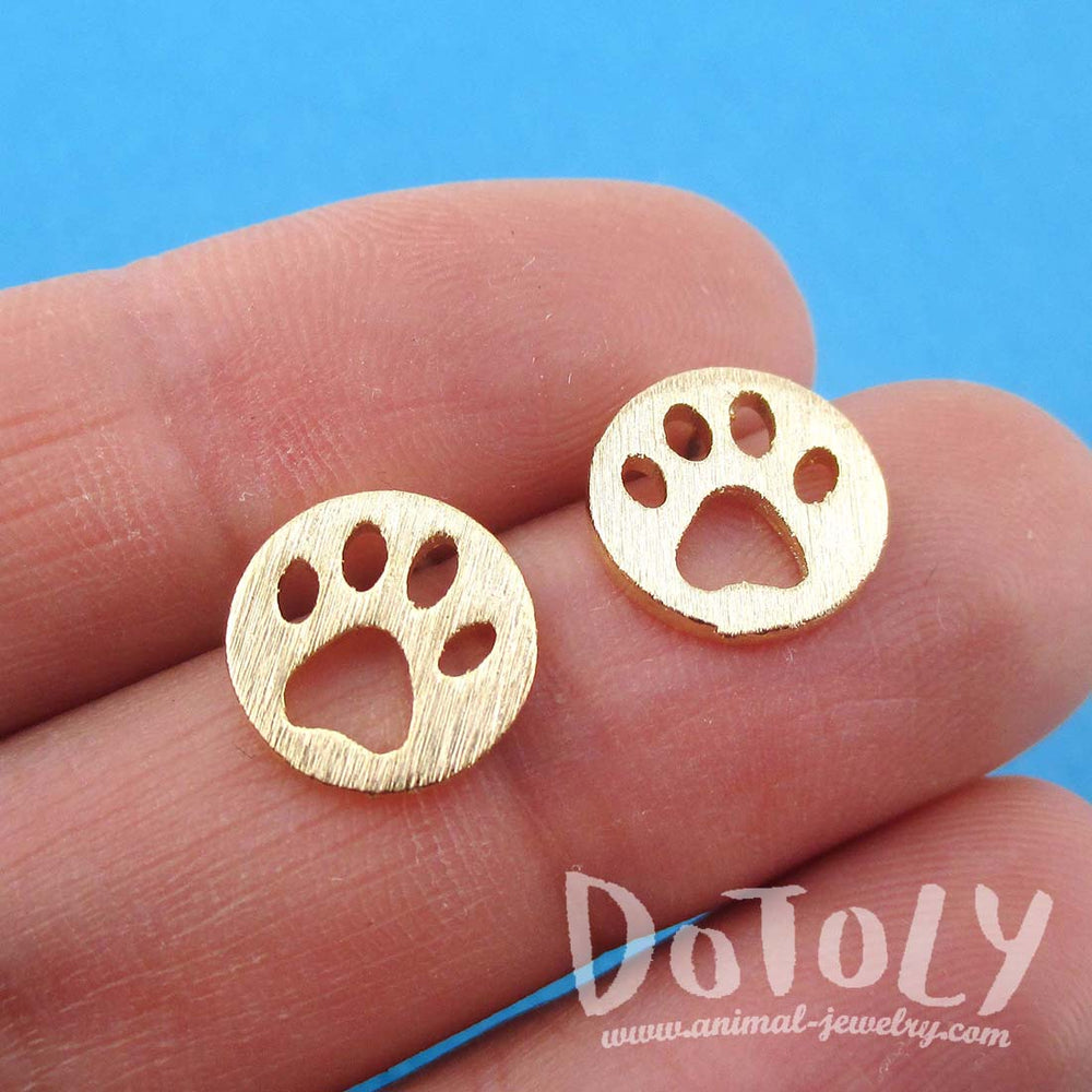 Round Paw Print Cut Out Shaped Stud Earrings in Gold | Animal jewelry