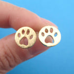 Round Paw Print Cut Out Shaped Stud Earrings in Gold | Animal jewelry