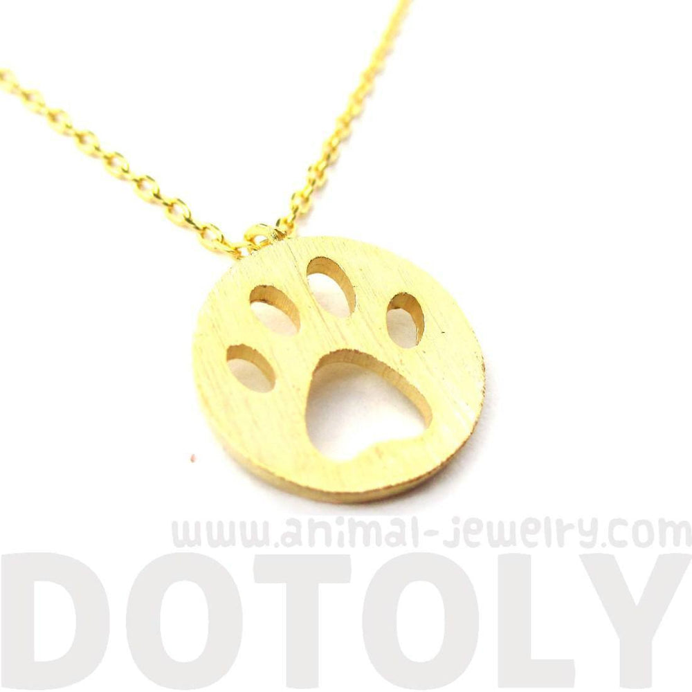 Round Puppy Paw Print Cut Out Shaped Pendant Necklace in Gold | Animal Jewelry | DOTOLY