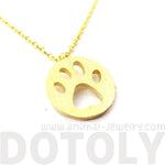 Round Puppy Paw Print Cut Out Shaped Pendant Necklace in Gold | Animal Jewelry | DOTOLY