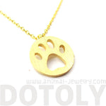 Round Puppy Paw Print Cut Out Shaped Pendant Necklace in Gold | Animal Jewelry | DOTOLY