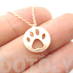 Round Puppy Paw Print Cut Out Shaped Pendant Necklace in Rose Gold | Animal Jewelry | DOTOLY