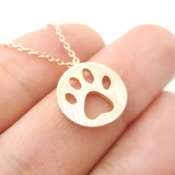 Round Puppy Paw Print Cut Out Shaped Pendant Necklace in Rose Gold | Animal Jewelry | DOTOLY