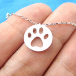 Round Puppy Paw Print Cut Out Shaped Pendant Necklace in Silver | Animal Jewelry | DOTOLY