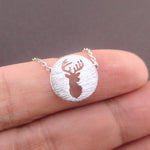 Round Stag Deer Trophy Silhouette Shaped Pendant Necklace