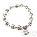 Row Of Bumble Bees Shaped Beaded Stretchy Bracelet in Silver | DOTOLY | DOTOLY