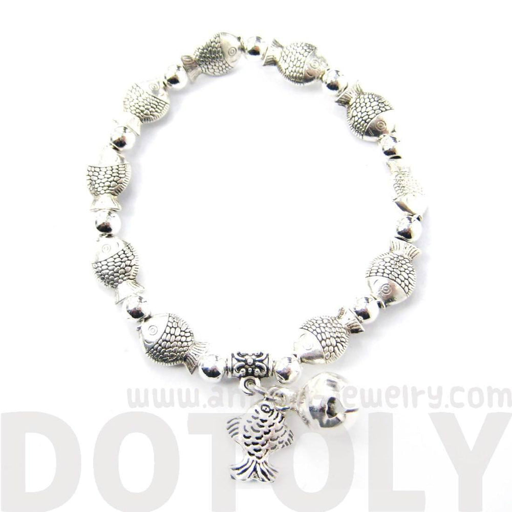 Row Of Fish Shaped Sea Animal Stretchy Bracelet in Silver | Animal Jewelry | DOTOLY