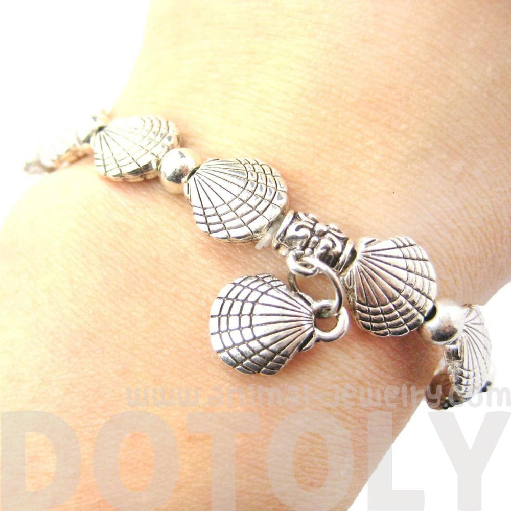 Row of Seashell Shells Shaped Stretchy Bracelet in Silver | DOTOLY | DOTOLY