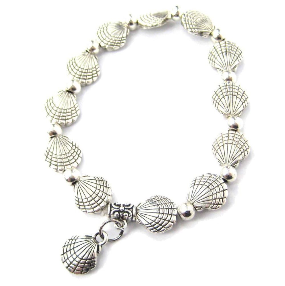 Row of Seashell Shells Shaped Stretchy Bracelet in Silver | DOTOLY | DOTOLY
