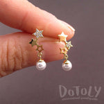 Row of Stars Shaped Space Themed Dangle Earrings in Gold with Pearls