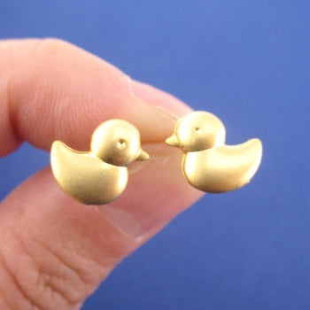 Rubber Ducky Duck Shaped Stud Earrings in Gold | Animal Jewelry
