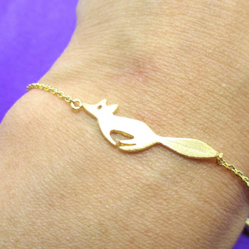 Running Fox Shaped Silhouette Charm Bracelet in Gold | Animal Jewelry | DOTOLY