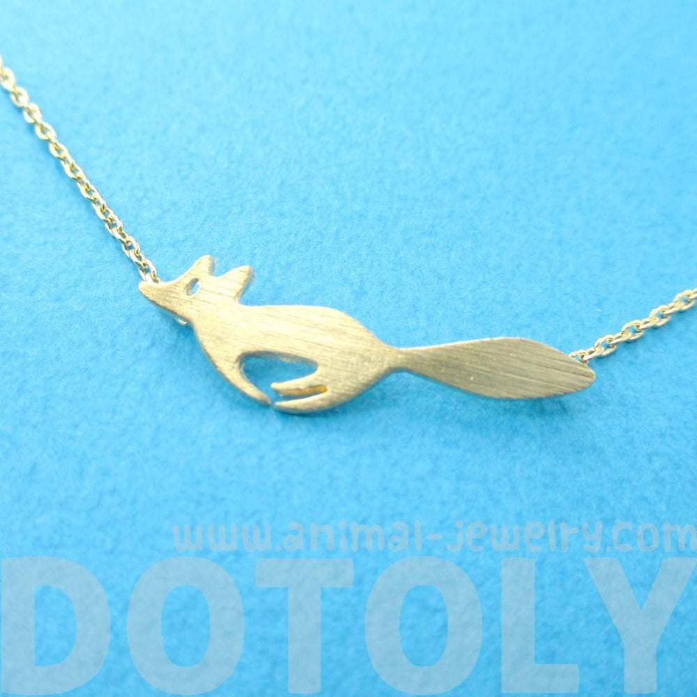 Running Fox Shape Silhouette Pendant Necklace in Gold Animal