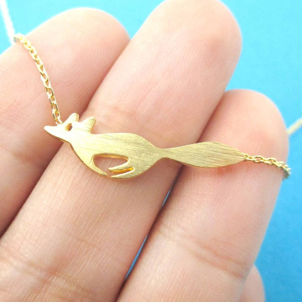 Running Fox Shaped Silhouette Pendant Necklace in Gold | Animal Jewelry | DOTOLY