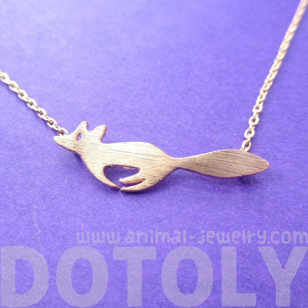 Running Fox Shaped Silhouette Pendant Necklace in Rose Gold | Animal Jewelry | DOTOLY