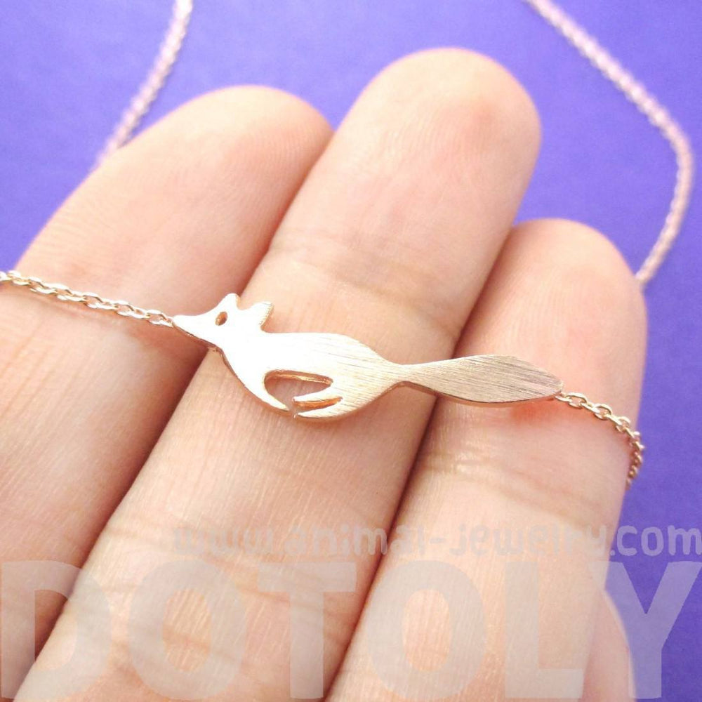 Running Fox Shaped Silhouette Pendant Necklace in Rose Gold | Animal Jewelry | DOTOLY