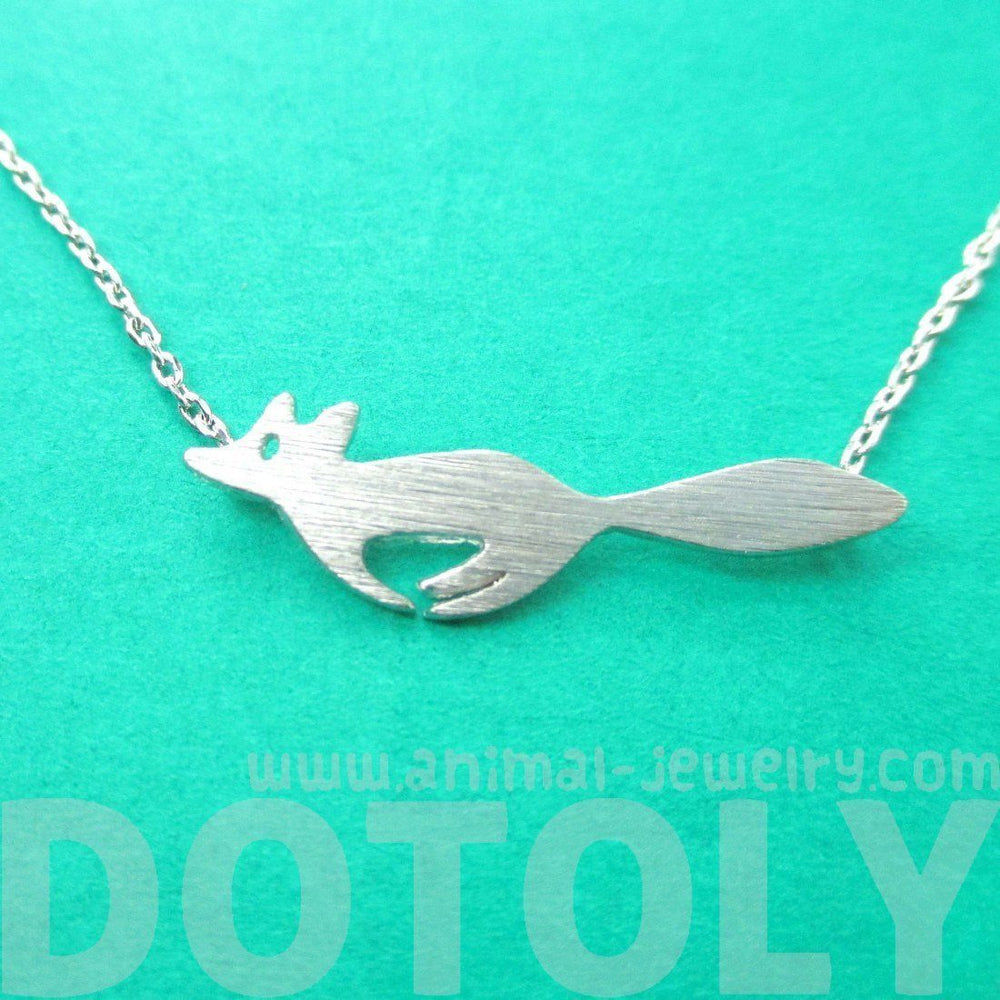 Running Fox Shaped Silhouette Pendant Necklace in Silver | Animal Jewelry | DOTOLY